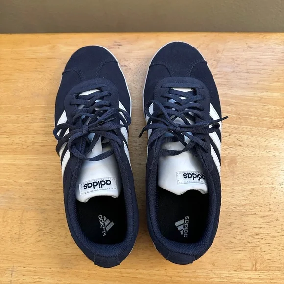 Adidas Women’s Navy and White Sneakers. - Picture 2 of 4